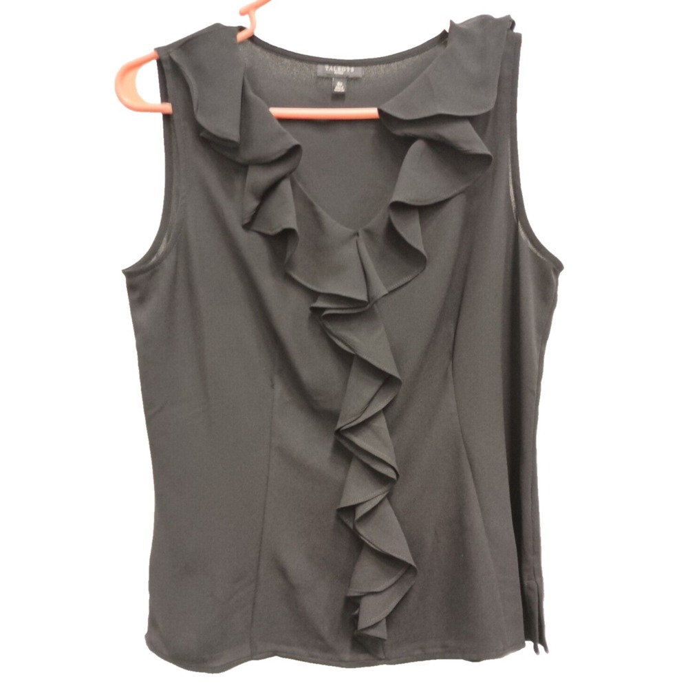 Talbots Tank Top Womens 6 Petite Black Ruffle Sleeveless Office Minimalist